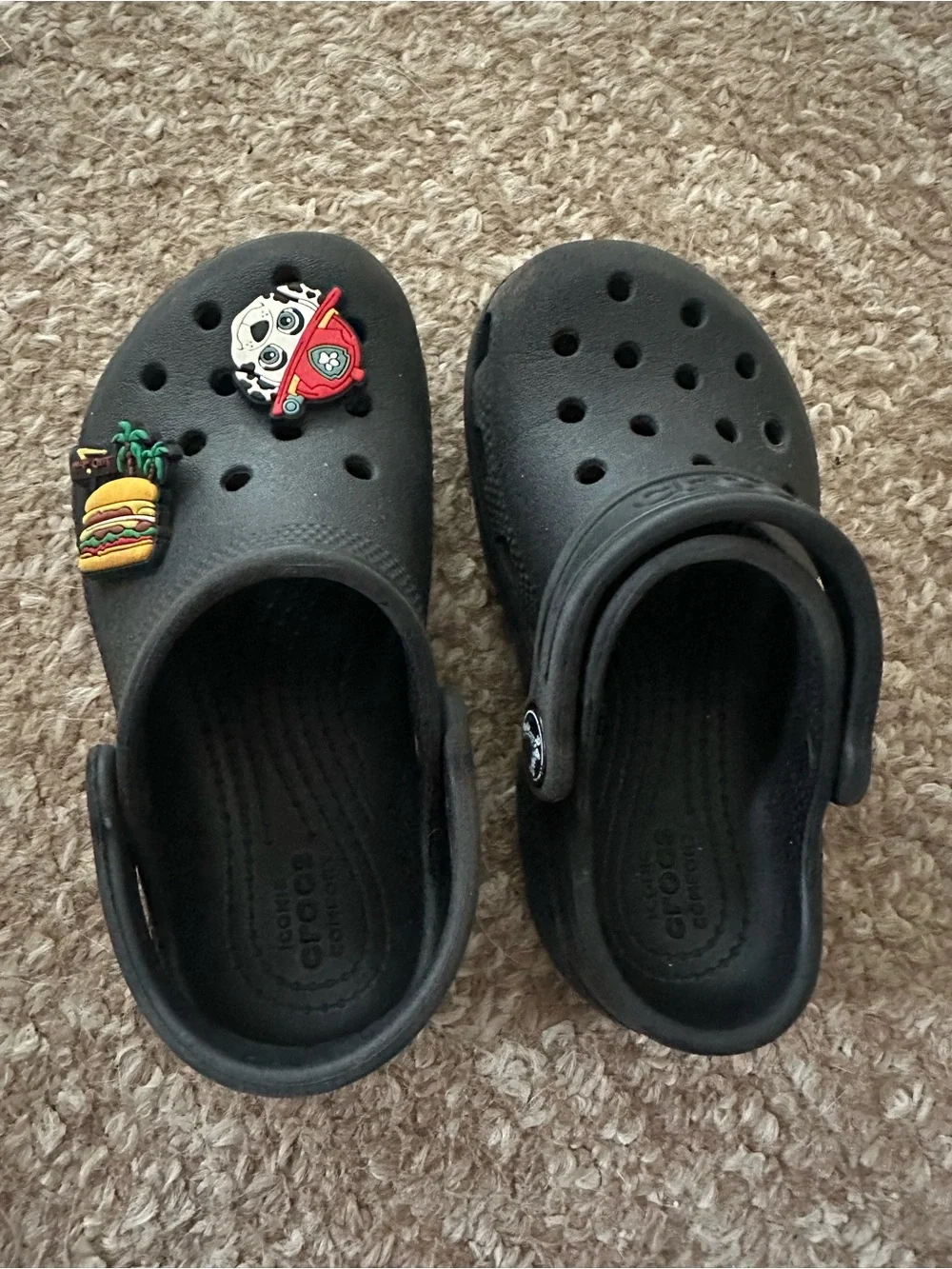CROCS Kids Black Classic Clogs with Decorative Charms